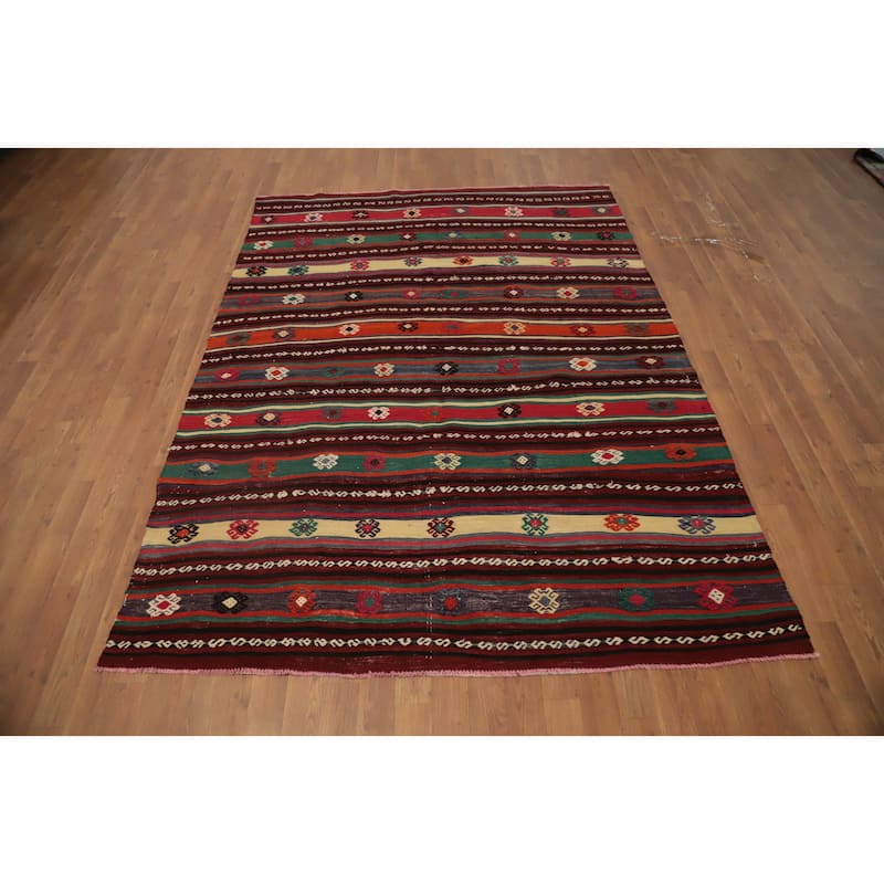 Hand Woven Oriental 100% Wool Carpet Southwestern Tribal Multi-Colored Kilim Area Rug - 7' 5'' X 5' 7''