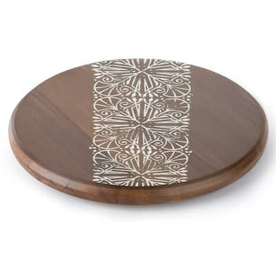 Mohave Round Acacia Wood Lazy Susan Turntable 14" Diameter for Serving Kitchen Organization Condiment Caddy
