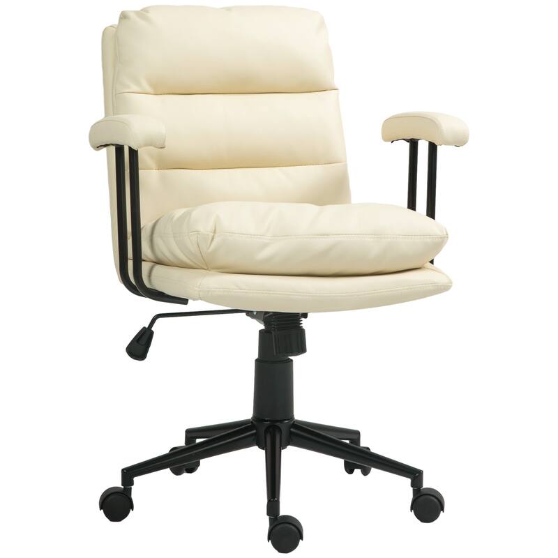 PU Leather Office Chair with Swivel Wheels, Ergonomic 360 Degree Swivel Seat, Upholstered Chair with Adjustable Height - N/A