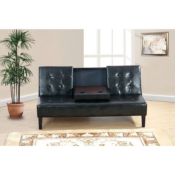 Black Faux Leather Futon Adjustable Sofa - Bed Bath & Beyond - 31244443