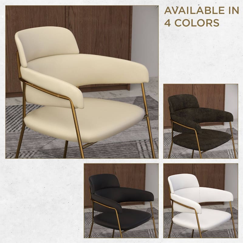 LeisureMod Axis Set of 2 Modern Upholstered Dining Chairs with Gold Stainless Steel Legs, Pair of Accent Side Chairs for Kitchen