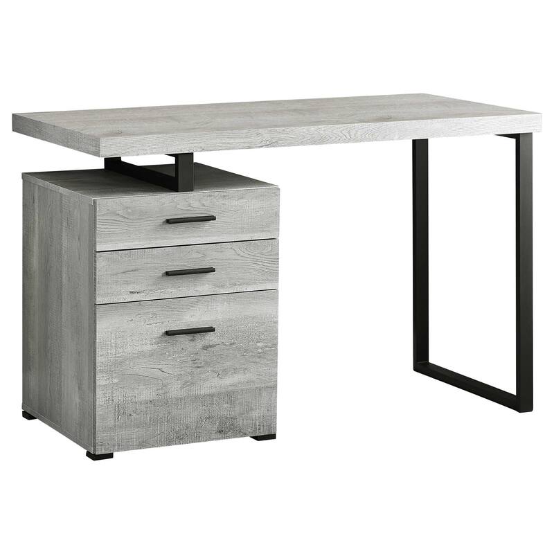 Grey Wood Computer Desk with Drawers and Black Metal Pedestal Base - Grey-Black
