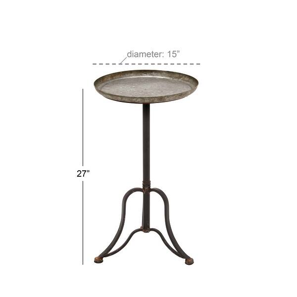 Grey Metal Vintage Eclectic Farmhouse Round Pedestal End Accent Table