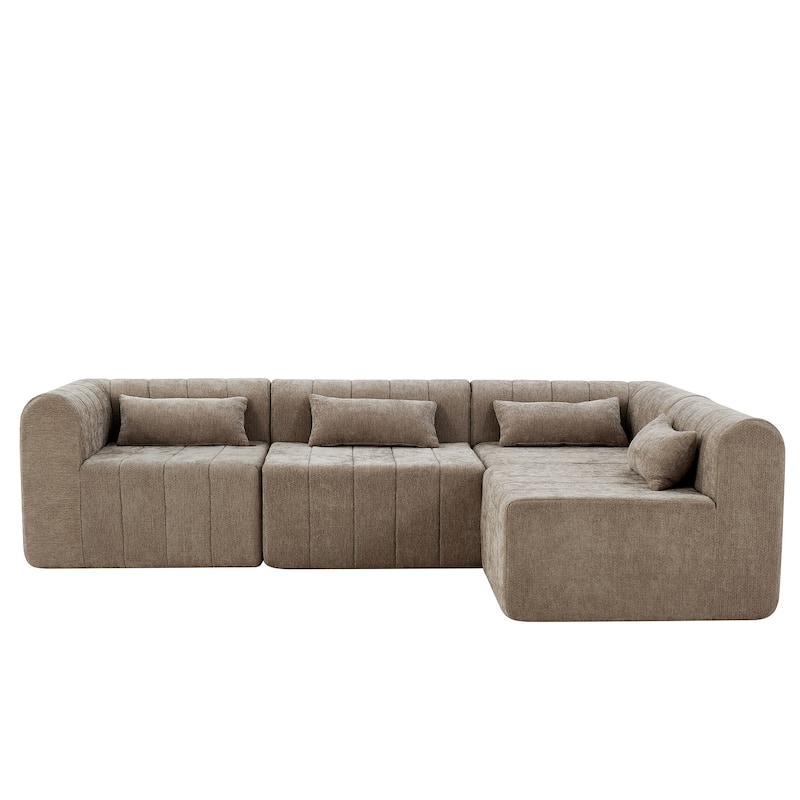 Christopher Knight Home - Modular Polyester Upholstered Sectional Sofa with 4-Piece Compressed Sponge - 145.5"