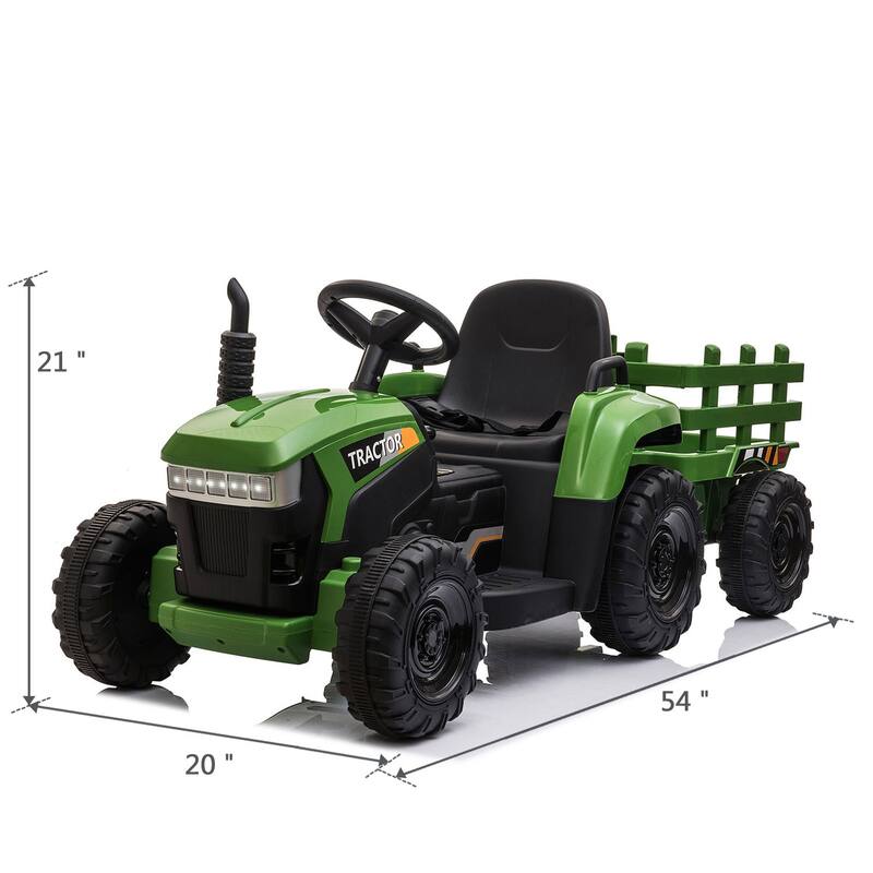 Children's Tractor with Removable Trailer, Ride on Truck Car with LED, Realistic Electric Carriage with Safety Belt