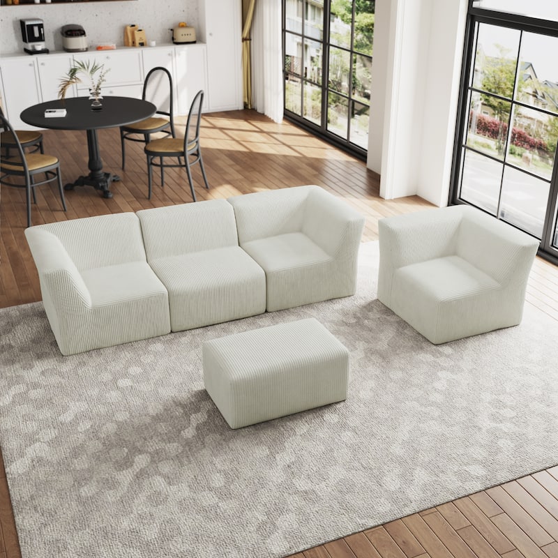 5-Pieces Modular Corduroy Sectional Sofa with Removable Ottoman