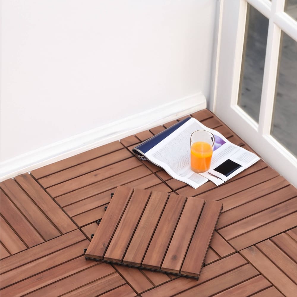 10 Pcs Patio 12"x 12" Acacia Wood 6-slat Deck Tiles