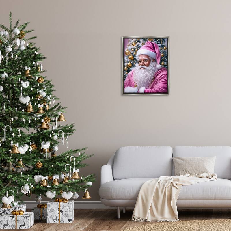 Stupell Traditional Santa in Pink Framed Floater Canvas Wall Art Design By Tabz Jones