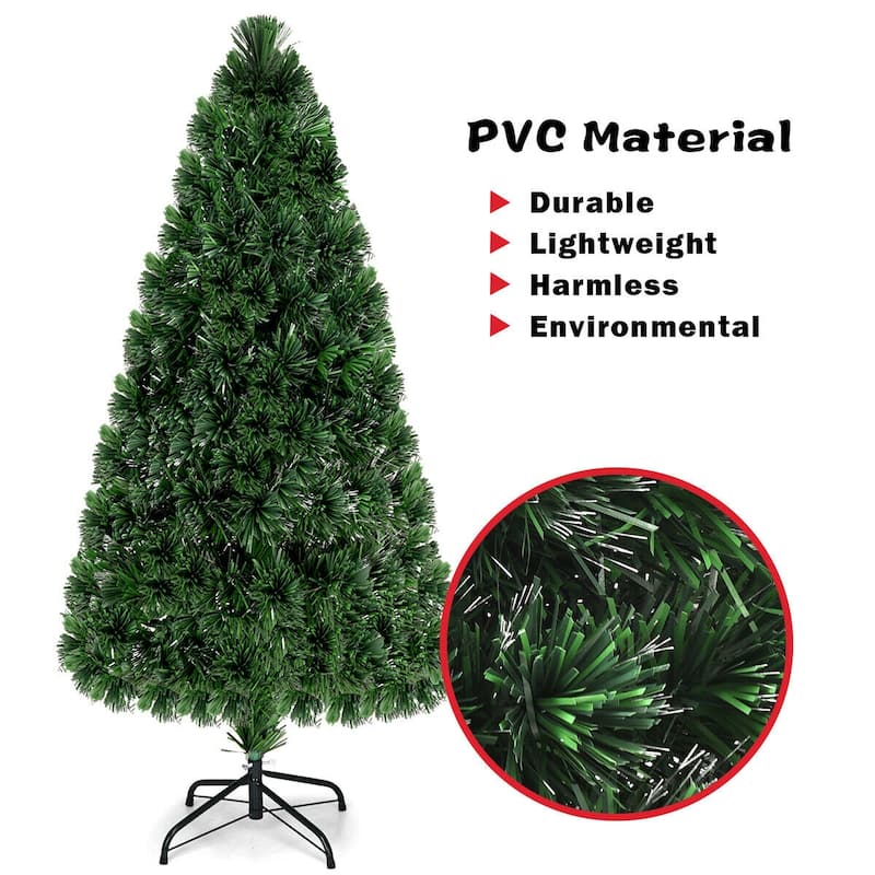 Gymax Pre-Lit Fiber Optic 5' Artificial Christmas Tree PVC Tips Metal