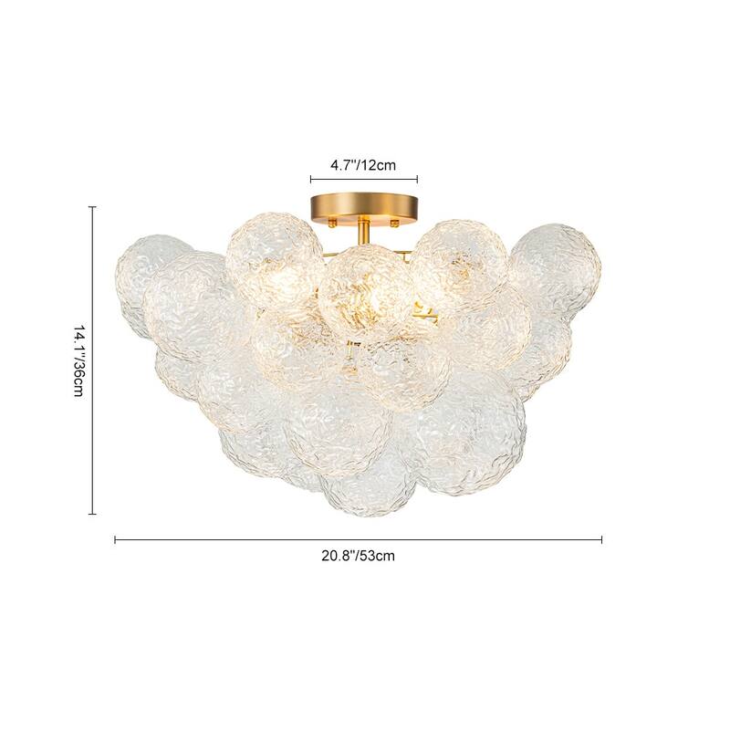 Brass 3-Light Water Textured Glass Globe Bubble Semi-flush Mount - 20.9in