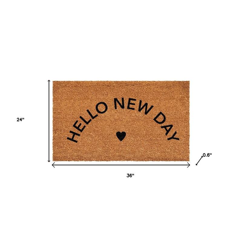 HomeRoots 24" X 36" Brown And Black Hello New Day Outdoor Coir Door Mat - 24.00' X '36.00
