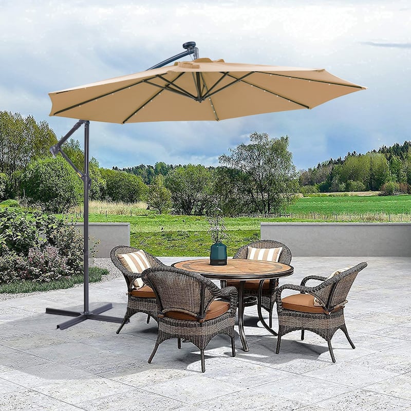 10 FT Solar LED Cantilever Outdoor Umbrella with Adjustable Tilt and Wind Vent