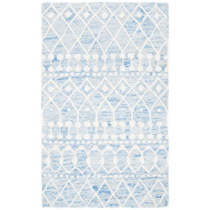 SAFAVIEH Handmade Blossom Orit Moroccan Wool Rug - 2' x 3' - Blue/Ivory