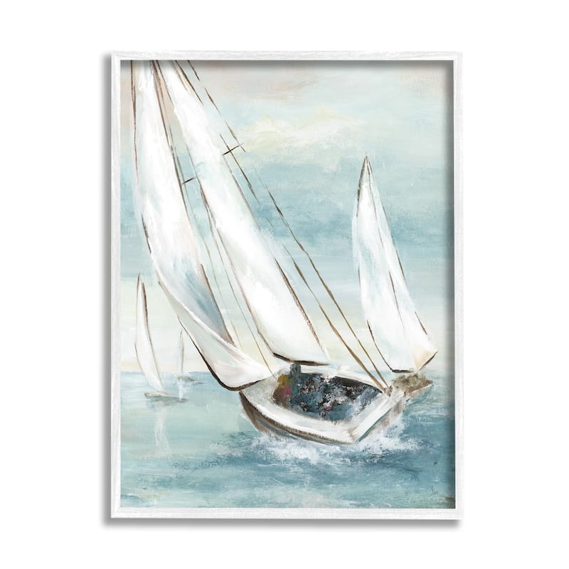 Stupell Sailboat Watercraft Sailing Water Splashing Ocean Waves Framed Wall Art - Blue