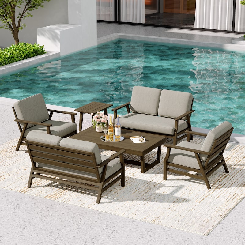4-Piece Teak Outdoor Conversation Set With 2 Loveseats, Coffee Table & Side Table