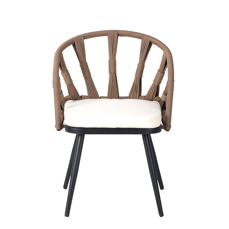 5 Pcs Outdoor Dining Table and Chairs Set, Patio Furniture Sets with PE Rattan Chairs and Rectangular Wood Table