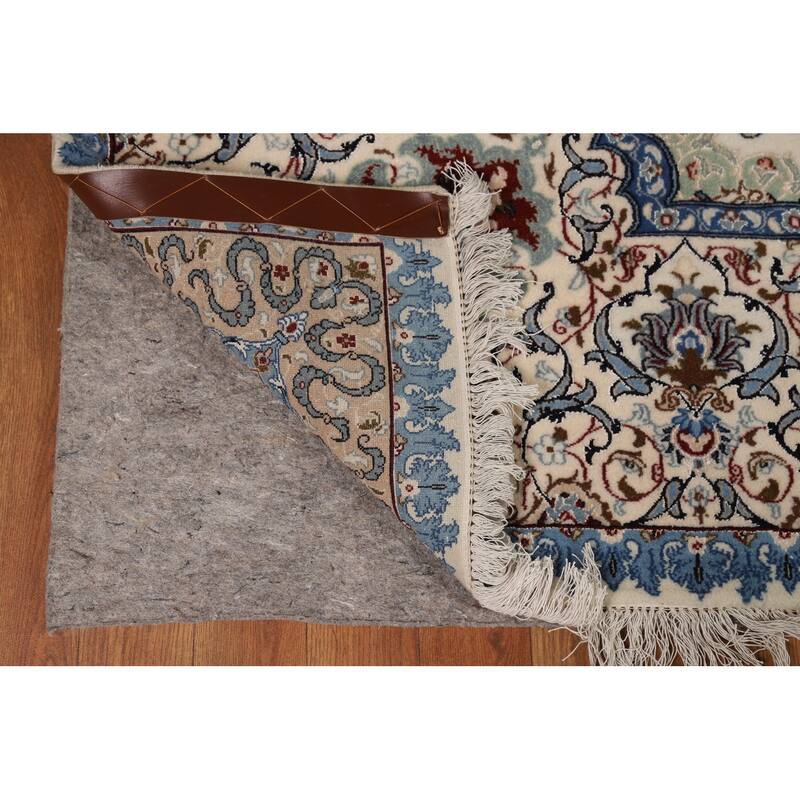 Ivory Floral Nain Persian Area Rug Handmade Wool Carpet - 6'8"x 9'10"