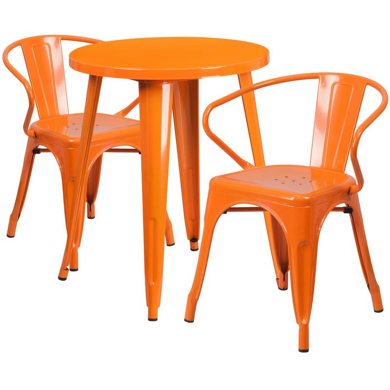 24'' Round Metal Indoor-Outdoor Table Set with 2 Arm Chairs