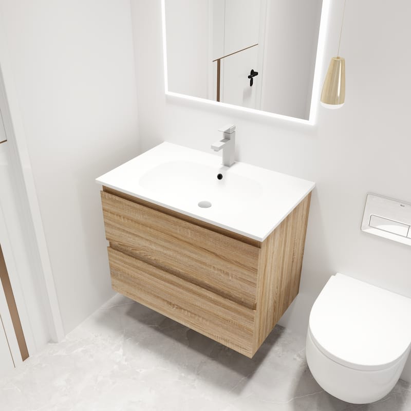 Malwee 24"/30" Floating Bathroom Vanity, Wall Mounted Bathroom Vanity with Resin Sink,2 Soft Close Drawers