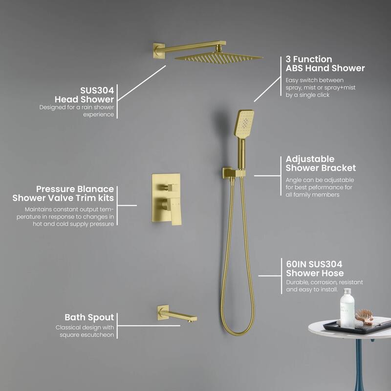 Cube Pressure Balanced 3-Function Shower System with Rough-In Valve