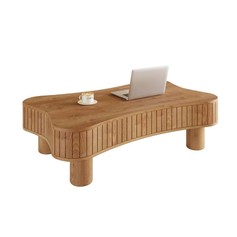 Lift Top Coffee Table with Fluted Panel Hidden Storage, Silent Hydraulic Lift and Curved Safety Corners