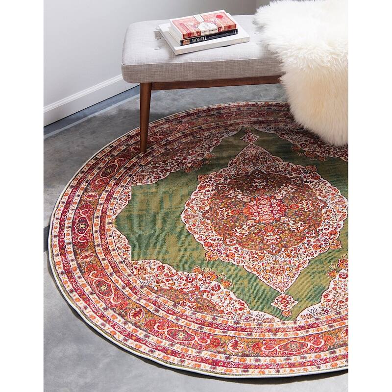 Traditional Samana Collection Area Rug - 8'4" Round - Green