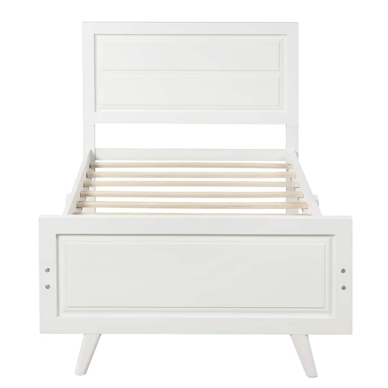 Wood Platform Bed Twin Bed Frame Mattress Foundation with Headboard and Wood Slat