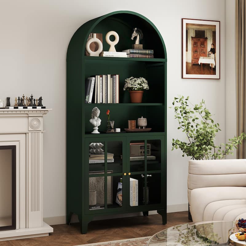 73.6-Inch Arched Metal Storage Display Cabinet with Adjustable Shelves