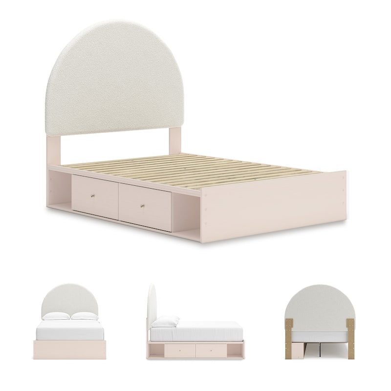 Signature Design by Ashley Wistenpine Pink/Cream Full Upholstered Panel Platform Bed with Storage