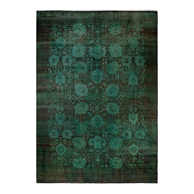 Overton Hand Knotted Wool Vintage Inspired Modern Contemporary Overdyed Green Area Rug - 9' 10" x 14' 1"