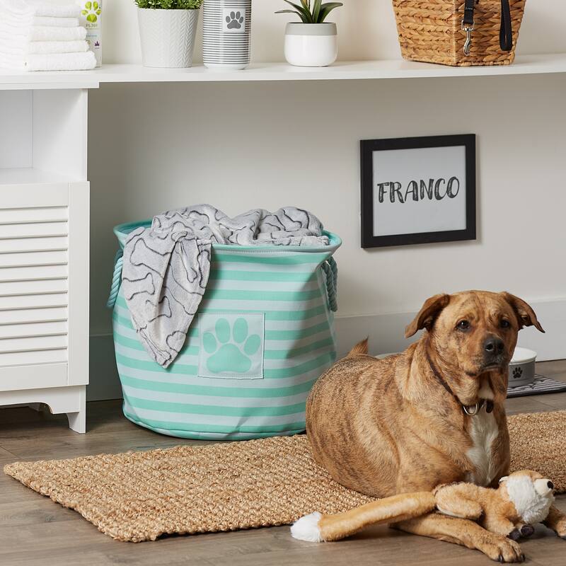 Bone Dry Polyester Pet Bin Stripe With Paw Patch Black Rectangle Large