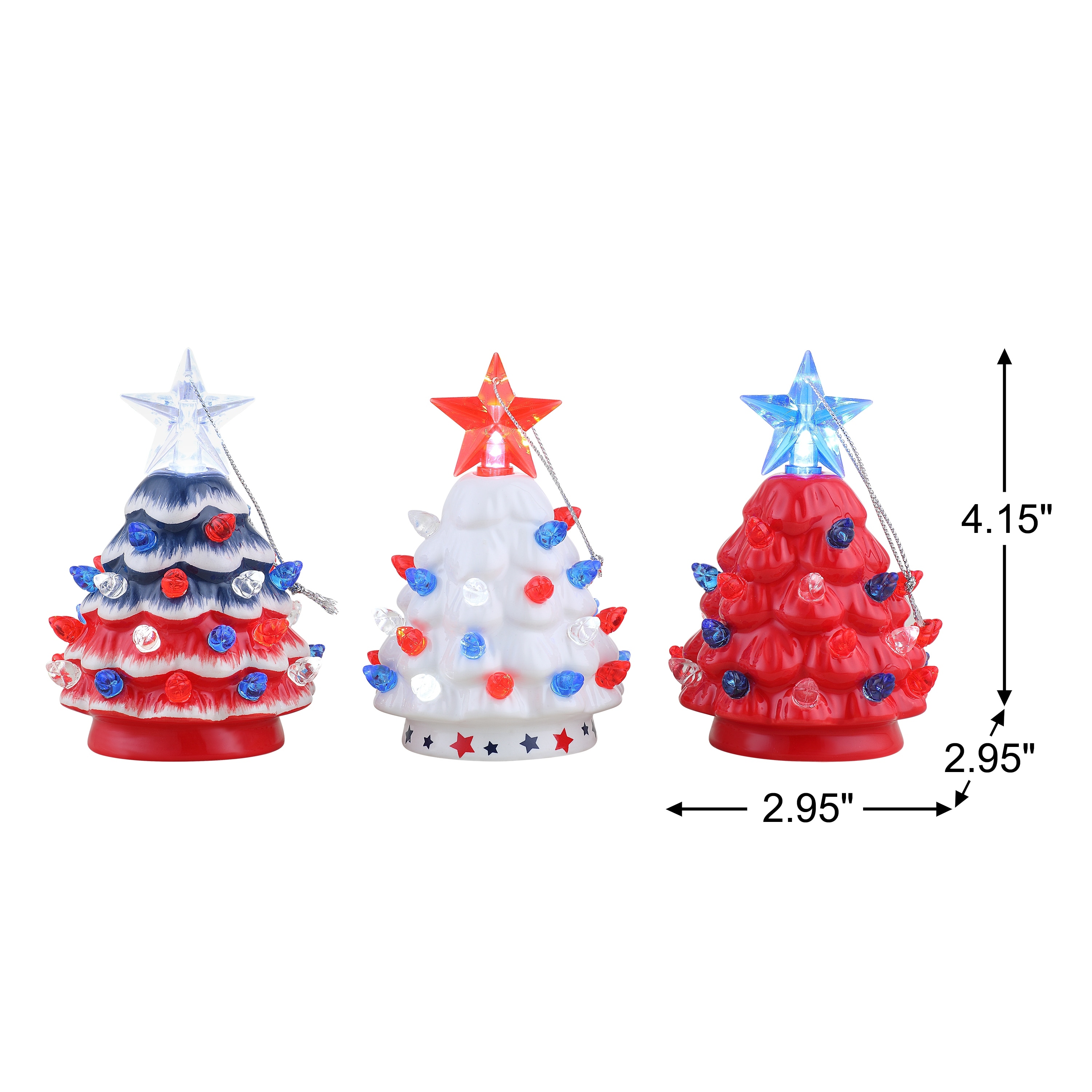 Mr. Christmas Set of 3 Mini Nostalgic Ceramic Patriotic Trees - On