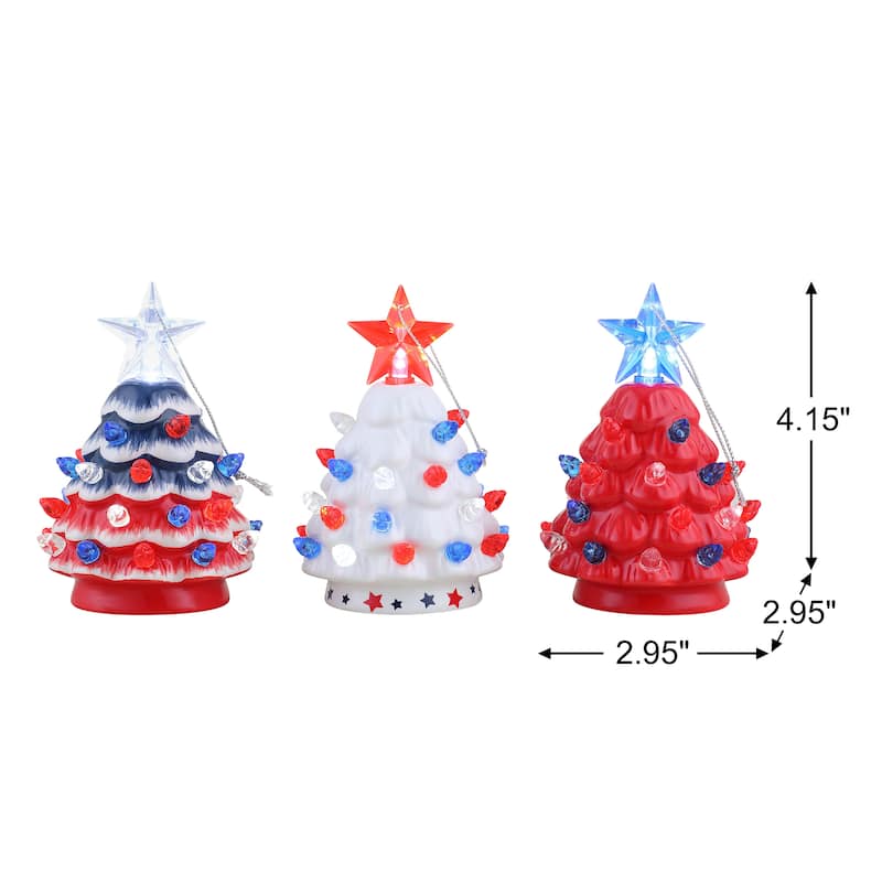 Set of 3 Mini Nostalgic Ceramic Patriotic Trees
