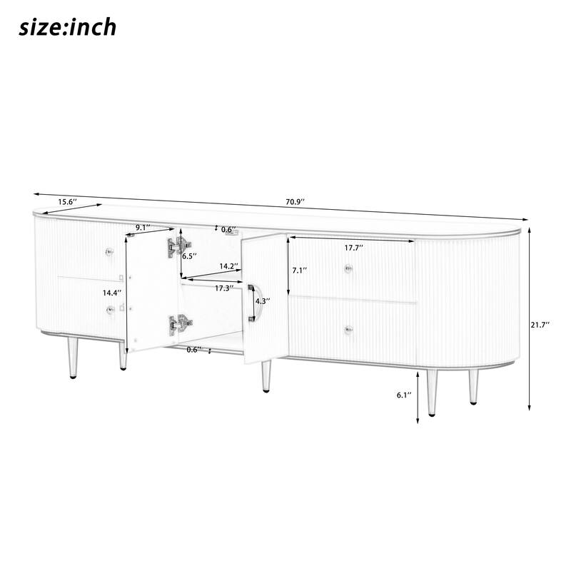 Modern TV Stand for TV up to 80 Inches with 4 Drawers & 1 Cabinet - 70.9" D x 15.6" W x 21.7" H
