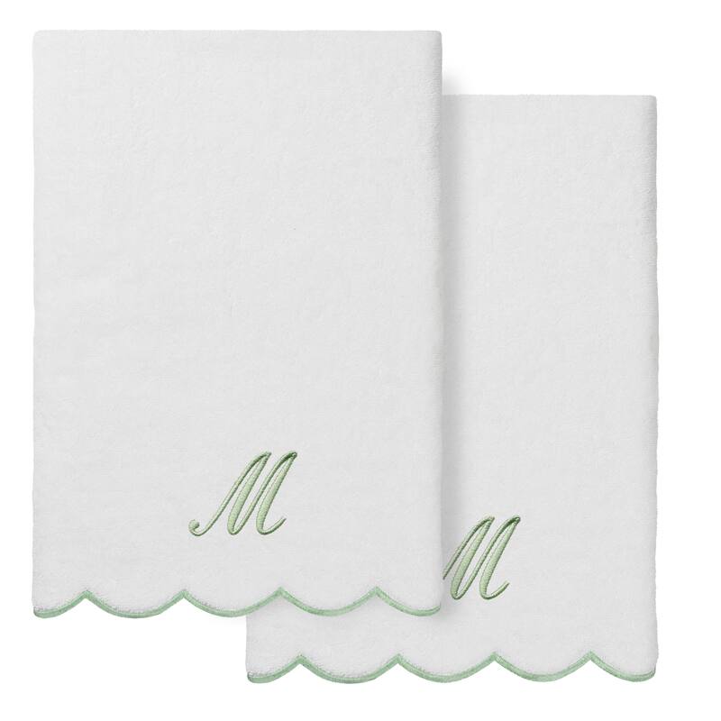 Authentic Hotel and Spa 100% Turkish Cotton Green ADORNIA Scallop Personalized 2 Piece Bath Towel Set - 2 Bath Towels - M
