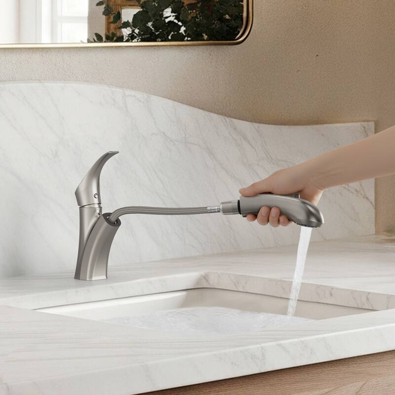 Single Handle Single Hole Pull-Out Basin Bathroom Faucet with Pop‑Up Drain