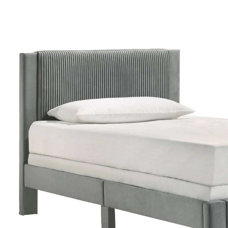 Cery Twin Size Platform Bed, Light Gray Upholstery, Textured Headboard