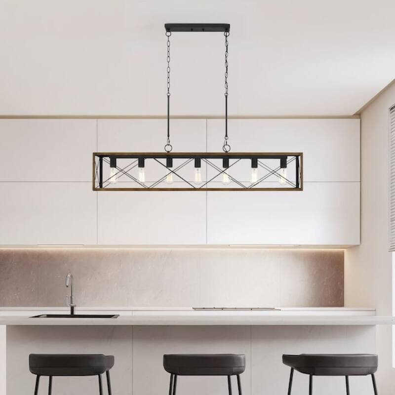 Kiro 7-light Farmhouse 48In Linear Chandelier Rectangle Dining Lights with UL - 48'' W x 7.78'' D x 11'' H