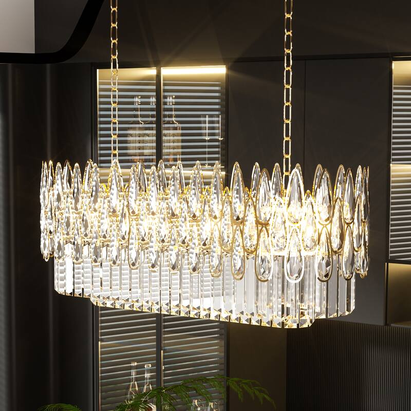 Large Teardrop Clear Crystal Chandelier with LED Lights - 32" W