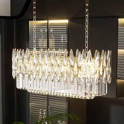 Large Teardrop Clear Crystal Chandelier with LED Lights - 32" W
