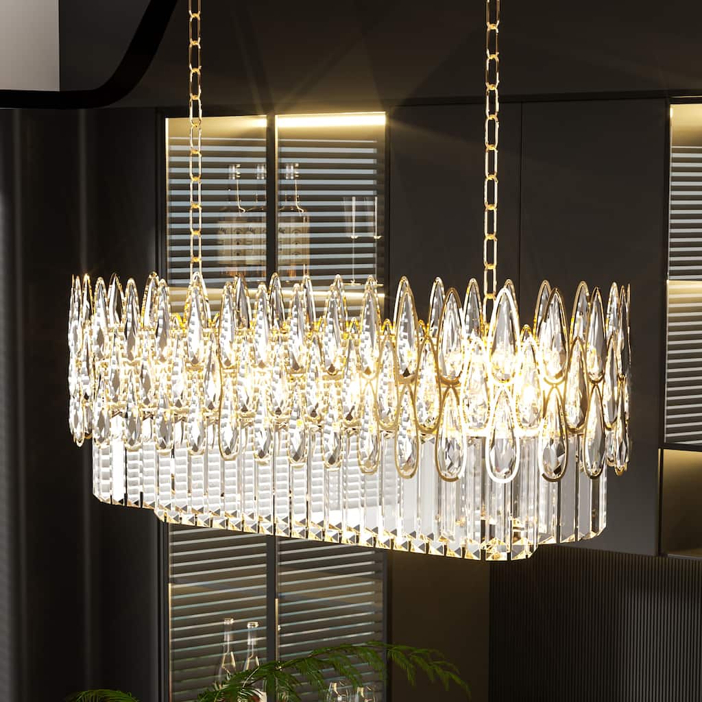 Large Teardrop Clear Crystal Chandelier with LED Lights - 32" W