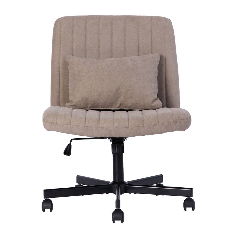 Velvet Criss Cross Armless Office Chair with Wheels - Versatile for Home Office, Meditation & Makeup - khaki