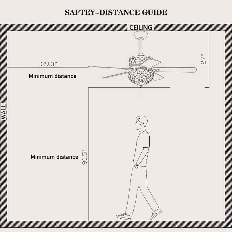 Guarvey 52-Inch Flushmount Two-Tiered Lighted Ceiling Fan Ivory Tiffany Glass Lamp Black Finish