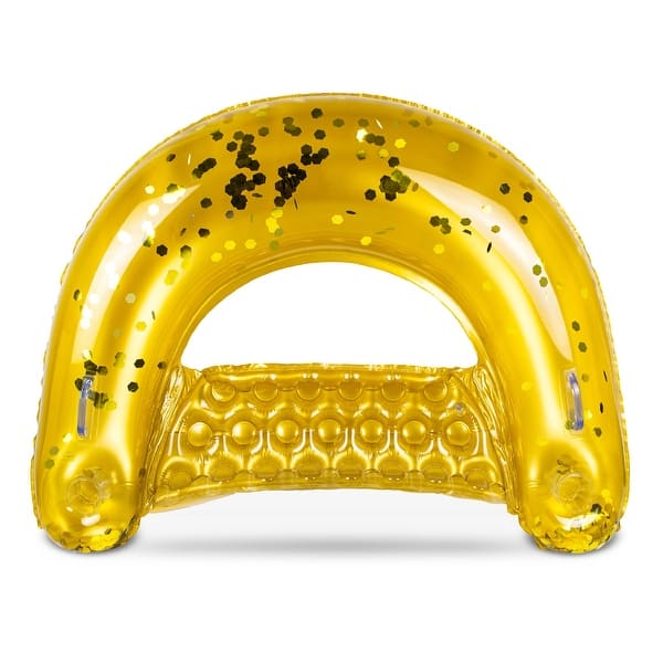 slide 2 of 7, POZA Gold Inflatable Pool Float Chair Filled with Sparkle Confetti - 48 x 38 Inch