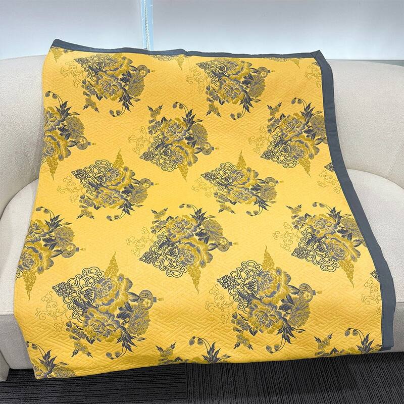 Floral Reverisible Cotton Throw Blanket Yellow & Gray