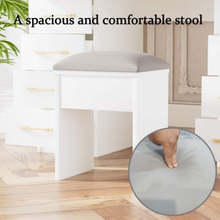 Large 46" Vanity Desk with Mirror and Stool, 10-Drawer Makeup Table with Lighting