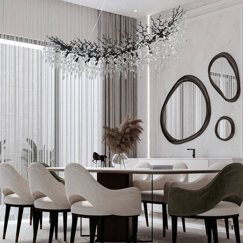 Modern Branch Crystal Linear Chandelier, 1100-1830mm Dining Pendant Light
