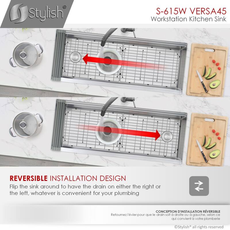 STYLISH 45 inches Ledge Workstation Single Bowl Undermount 16 Gauge Stainless Steel Kitchen Sink with Built in Accessories