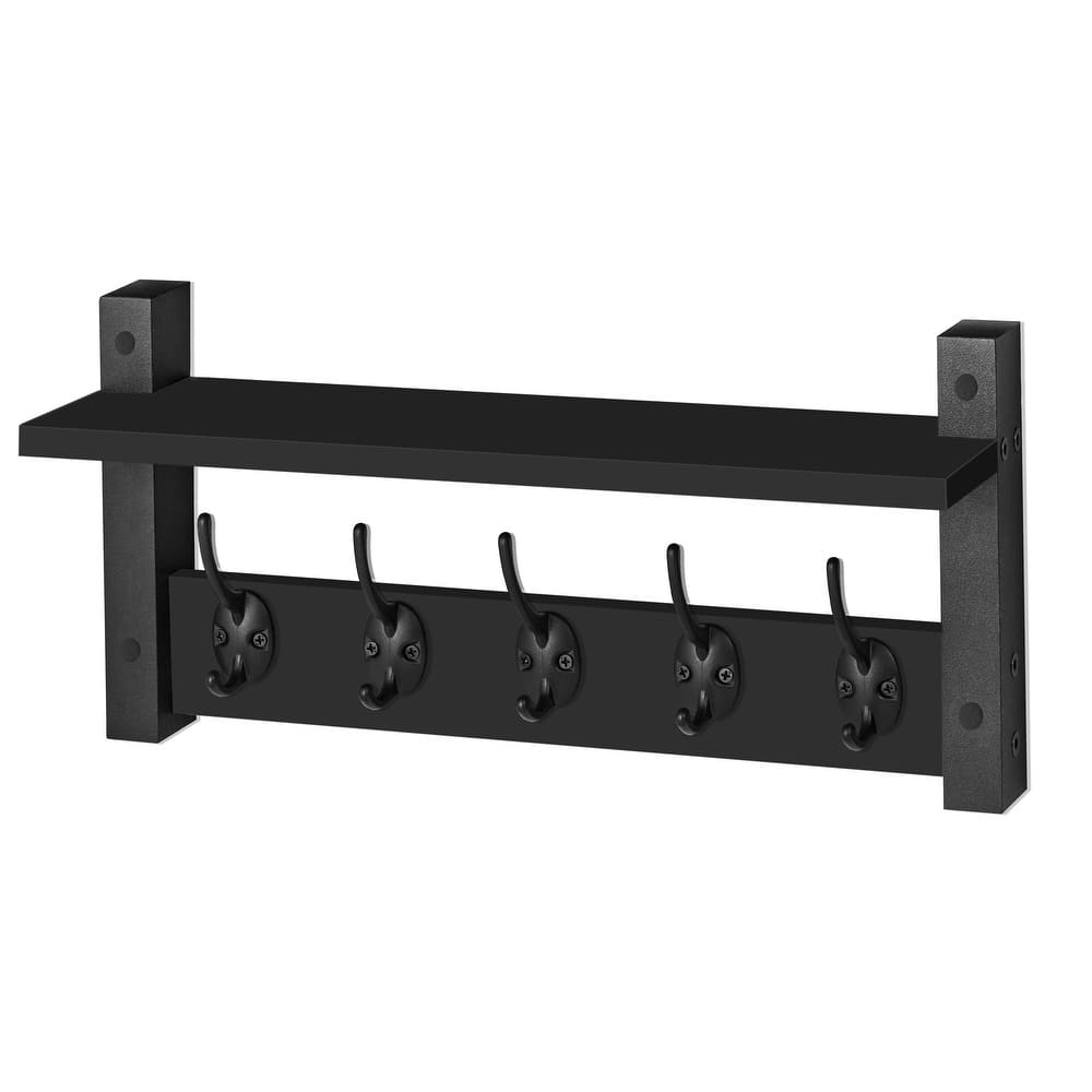 Sorbus Coat Hooks Wall Mount Floating Shelf with 5 Heavy Duty Hooks, Large and Extra Large