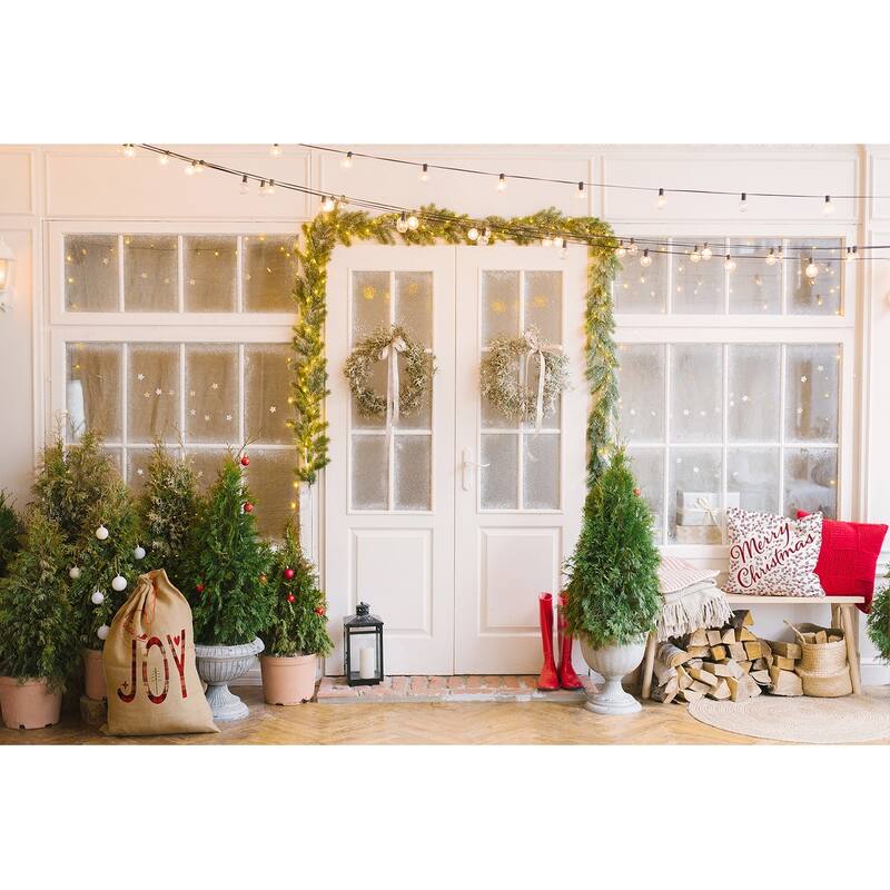 Merry Christmas with Holly Indoor/Outdoor Throw Pillow